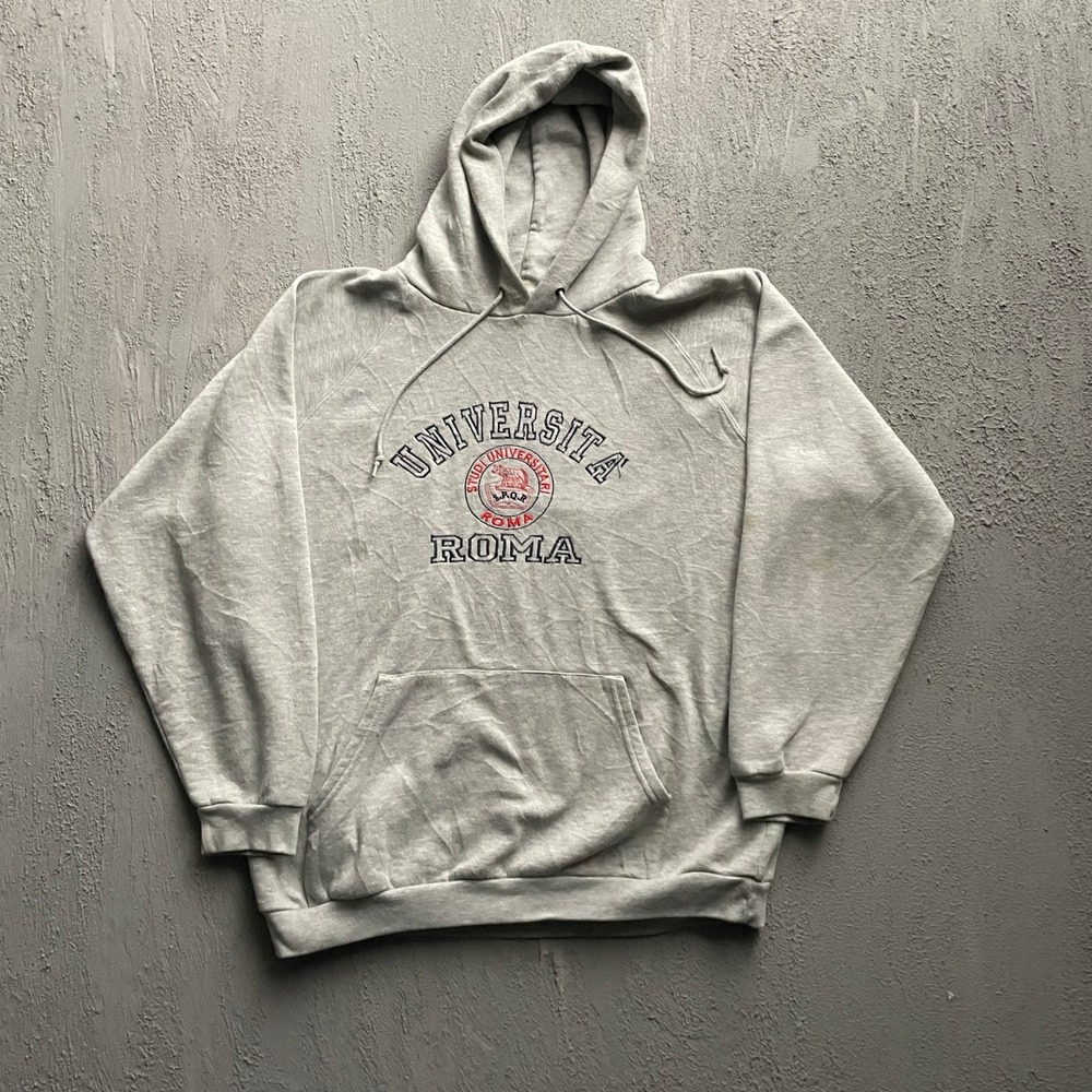 Vintage Universita Roma Hoodie Mens XL Gray 90s F.M. Italy